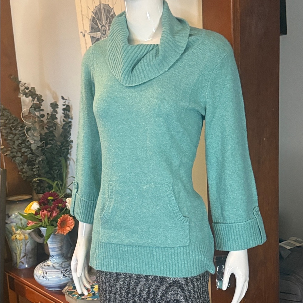 NWT Style&Co size small Women's Teal Sweater with Cowl Neck